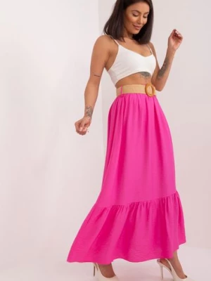 Trapezowa Spódnica Maxi Z Falbaną ciemno różowa Italy Moda