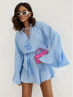 Trapezowa sukienka z falbanami NELLIE - błękitna  magmac 