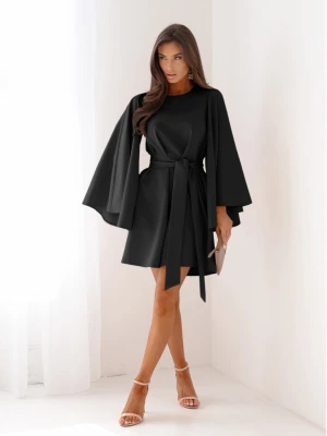 Trapezowa sukienka z szerokimi rękawami ENJA - czarna  magmac 