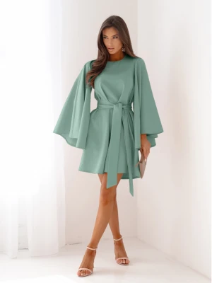 Trapezowa sukienka z szerokimi rękawami ENJA - szałwiowa  magmac 