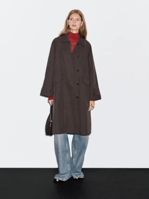 Trench Coat With Cotton Corduroy Detail - Bordowy - - Massimo Dutti - Female