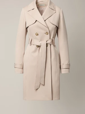 Trencz Beżowy Damski Dwurzędowy z Paskiem Concetta Lancerto