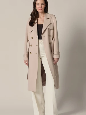 Trencz Beżowy Damski Dwurzędowy z Paskiem Tullia Lancerto