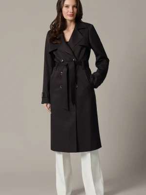 Trencz Brązowy Damski Dwurzędowy z Paskiem Tullia Lancerto