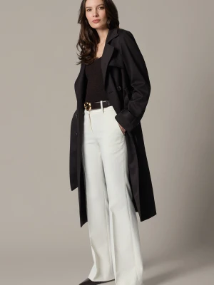 Trencz Brązowy Damski Dwurzędowy z Paskiem Tullia Lancerto