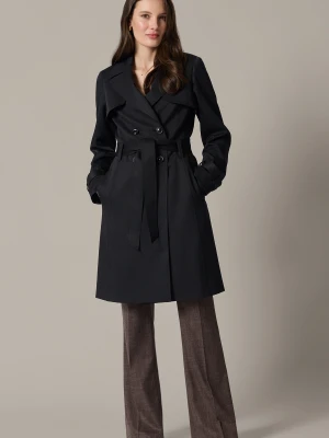 Trencz Czarny Damski Dwurzędowy z Paskiem Concetta Lancerto