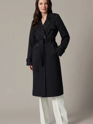 Trencz Czarny Damski Dwurzędowy z Paskiem Tullia Lancerto