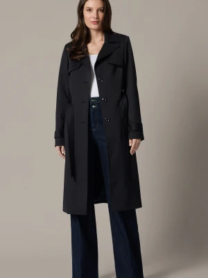 Trencz Czarny Damski z Paskiem Luminosa Lancerto