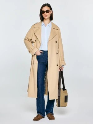 Trencz damski dwurzędowy z paskiem beżowy Retinsa 801 BIG STAR