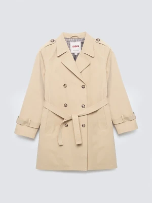 Trencz dziewczęcy dwurzędowy wiązany beżowy Eliska 801 BIG STAR