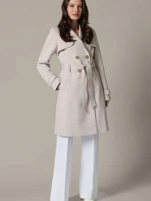 Trencz Kremowy Damski Dwurzędowy z Paskiem Concetta Lancerto