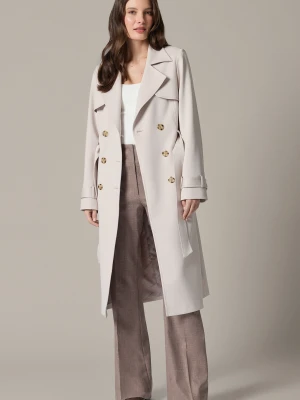 Trencz Kremowy Damski Dwurzędowy z Paskiem Tullia Lancerto