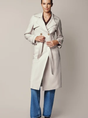 Trencz Kremowy Damski Dwurzędowy z Paskiem Twila Lancerto