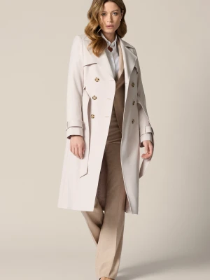 Trencz Kremowy Damski Dwurzędowy z Paskiem Twila Lancerto