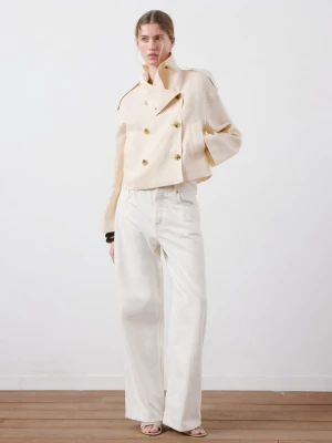 Trencz lniany z kołnierzem kominowym kremowy / écru - Kobieta - - MANGO