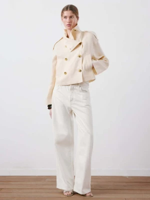 Trencz lniany z kołnierzem kominowym kremowy / écru - Kobieta - - MANGO