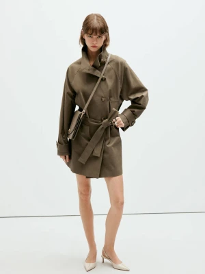 Trencz midi z paskiem khaki - Kobieta - - MANGO