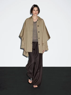 Trencz O Kroju Peleryny Z Długim Rękawem - Beżowy - Xs-S - Massimo Dutti - Kobieta