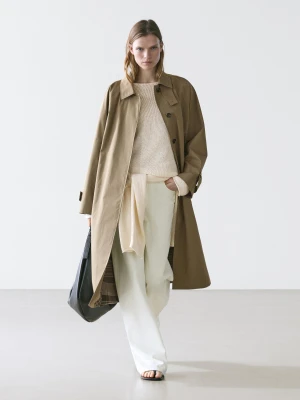 Trencz Oversize W Kratę - Khaki - - Massimo Dutti - Kobieta