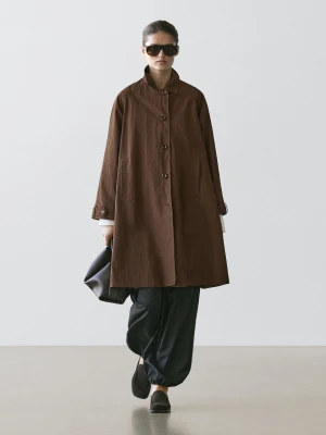 Trencz Peleryna Z Kołnierzem Oversize - Brązowy - - Massimo Dutti - Kobieta