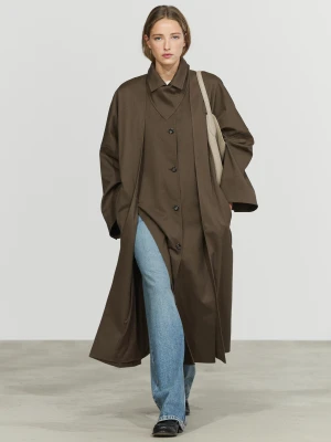 Trencz Z Bawełnianej Mieszanki Z Rozcięciami - Szarobrązowy - Massimo Dutti - Female