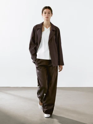 Trencz Z Mieszanki Bawełny Z Ozdobnymi Plecami - Bordowy - - Massimo Dutti - Kobieta