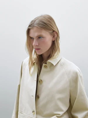 Trencz Z Mieszanki Bawełny Z Raglanowym Rękawem - Surowy - - Massimo Dutti - Kobieta