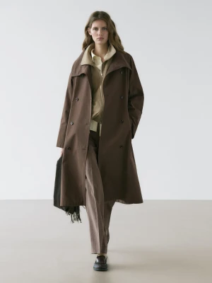Trencz Z Wysokim Kołnierzem - Brązowy - - Massimo Dutti - Kobieta