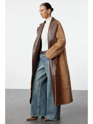 trendyol Dwustronny płaszcz przejściowy w kolorze ciemnobrązowo-karmelowym rozmiar: 40