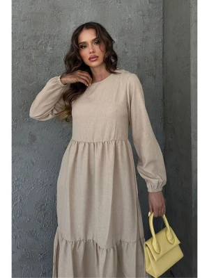 trendyol Lniana sukienka w kolorze beżowym rozmiar: L