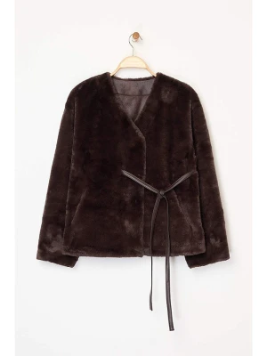 trendyol Płaszcz pluszowy w kolorze ciemnobrązowym rozmiar: M