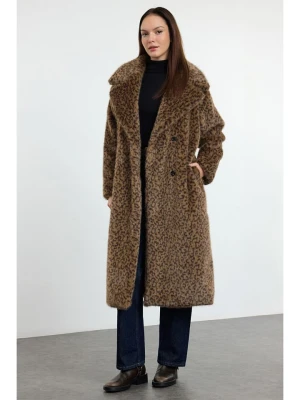 trendyol Płaszcz w kolorze jasnobrązowo-czarnym ze sztucznego futerka rozmiar: 36