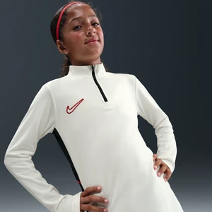 Treningowa koszulka piłkarska z długim rękawem i zamkiem 1/4 dla dużych dzieci Dri-FIT Nike Academy - Biel