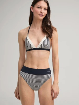 Trójkątny top od bikini w kolorze granatowym i złamanej bieli w paski Joop
