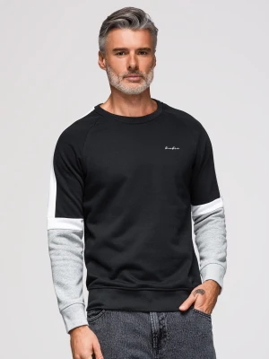 Trójkolorowa bluza męska dresowa z raglanowymi rękawami – czarna V3 - Rozmiar: XXL Ombre Clothing