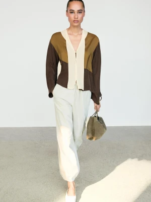 Trójkolorowa Luźna Koszula - Czekoladowy - Massimo Dutti - Female