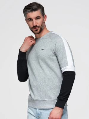 Trójkolorowa męska bluza dresowa z raglanowymi rękawami – szara V1 - Rozmiar: M Ombre Clothing