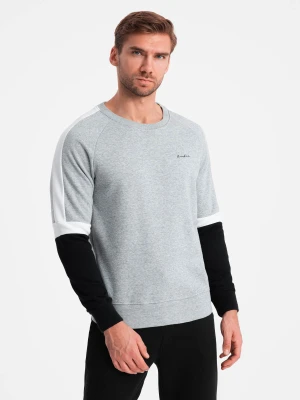Zdjęcie produktu Trójkolorowa męska bluza dresowa z raglanowymi rękawami – szara V1 - Rozmiar: XXL Ombre Clothing