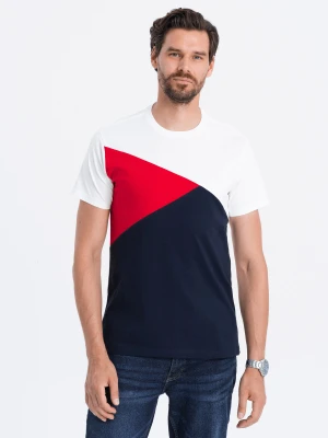 Zdjęcie produktu Trójkolorowy t-shirt męski - granatowy V3 - Rozmiar: M Ombre Clothing