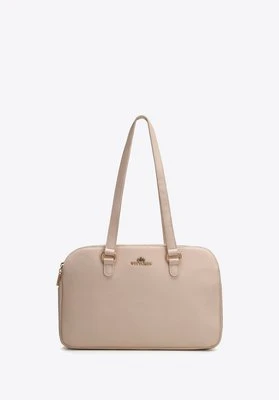 Trójkomorowa damska shopperka ze skóry naturalnej beżowa Wittchen