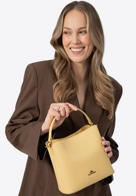 Trójkomorowy kuferek ze skóry żółty Wittchen