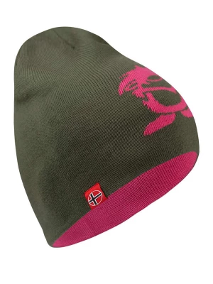 Trollkids Dwustronna czapka beanie "Troll" w kolorze oliwkowo-różowym rozmiar: 48-52 cm