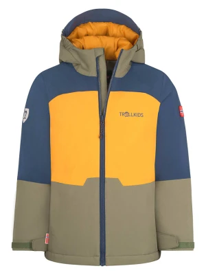 Trollkids Kurtka funkcyjna "Hardanger" w kolorze żółto-oliwkowo-niebieskim rozmiar: 128