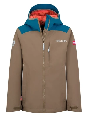 Trollkids Kurtka przeciwdeszczowa "Bergen" w kolorze brązowo-niebieskim rozmiar: 104