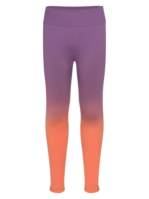 Trollkids Legginsy sportowe "Senja" w kolorze fioletowo-pomarańczowym rozmiar: 110