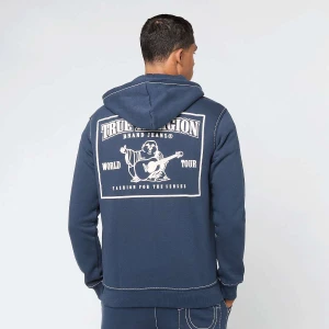True Religion Big T Zip Up Hoodie mężczyźni Bluzy niebieski rozmiar Odzież