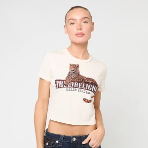 True Religion Crystal Leopard Baby Tee kobiety T-Shirty i Polo beż rozmiar Odzież
