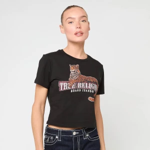 True Religion Crystal Leopard Baby Tee kobiety T-Shirty i Polo czarny rozmiar Odzież