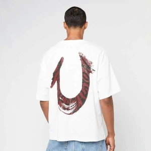 True Religion Painted Horseshoe Oversized Tee mężczyźni T-Shirty i Polo biały rozmiar Odzież