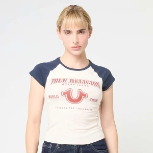 True Religion Raglan Baby Tee kobiety T-Shirty i Polo beż rozmiar Odzież